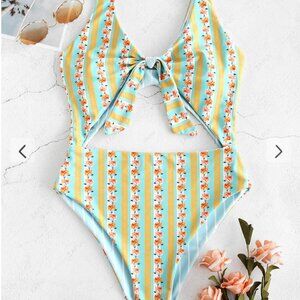 Zaful Reversible One-piece Swimsuit (high cut leg, retro prints)